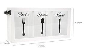 Load image into Gallery viewer, White Wooden Cutlery Caddy with Knife, Fork, and Spoon Pictures
