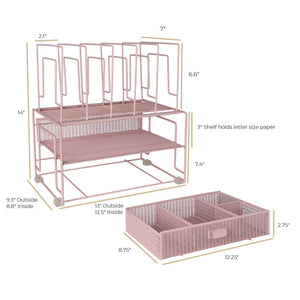 Fontvieille Desk Organizer with File Sorters and Drawer - Pink