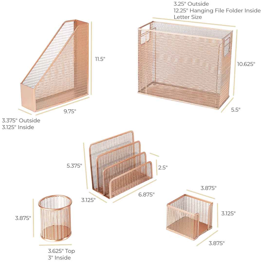 5-Piece Rose Gold Desk Organizer Set - Mindspace