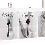Load image into Gallery viewer, White Wooden Cutlery Caddy with Knife, Fork, and Spoon Pictures
