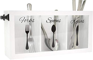 Load image into Gallery viewer, White Wooden Cutlery Caddy with Knife, Fork, and Spoon Pictures
