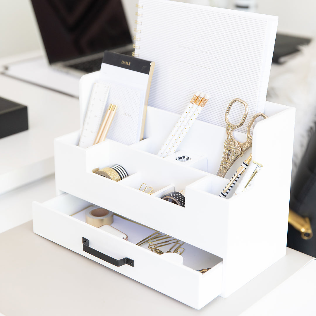White Wood Office Desk Organizers and Accessories - Home Office  Organization Office Desk Accessories for Women - Office Desk Organizer -  Small Desk