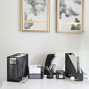 Fontvieille 5 Piece Black Desk Organizer Set With Desktop Hanging File Organizer