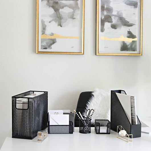 Fontvieille 5 Piece Black Desk Organizer Set With Desktop Hanging File Organizer