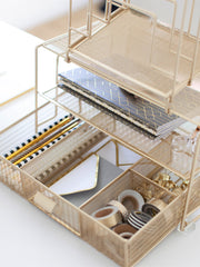 Load image into Gallery viewer, Gold Desk Organizer with File sorters and Drawer
