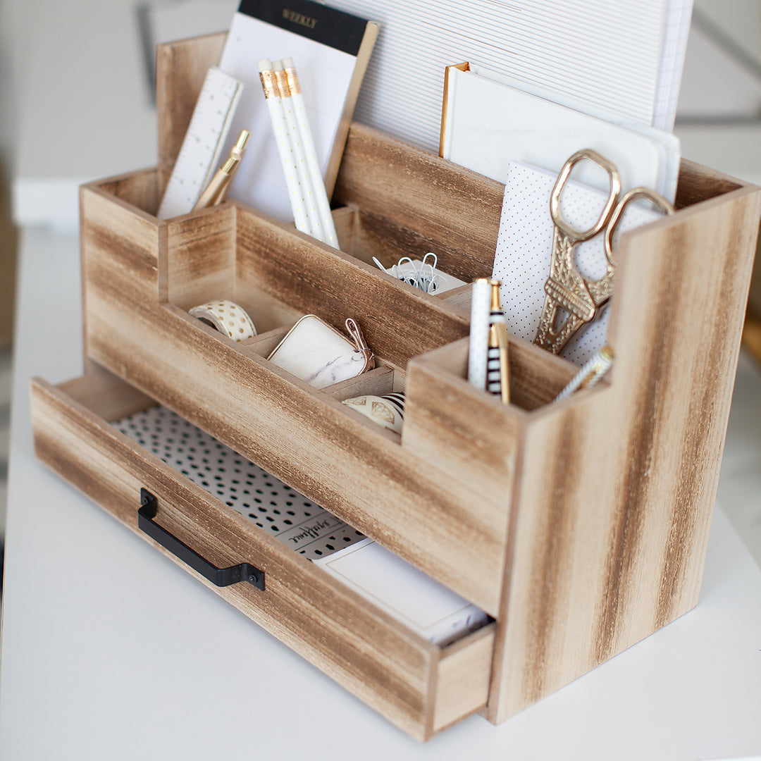 White Wooden Office Supplies Organizer with Drawer by Blu Monaco