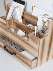 Load image into Gallery viewer, White Wooden Office Supplies Organizer with Drawer by Blu Monaco