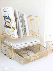 Load image into Gallery viewer, Fontvieille Desk Organizer with File Sorters and Drawer - Gold
