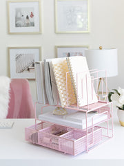 Load image into Gallery viewer, Fontvieille Desk Organizer with File Sorters and Drawer - Pink

