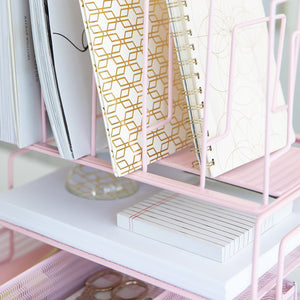Fontvieille Desk Organizer with File Sorters and Drawer - Pink