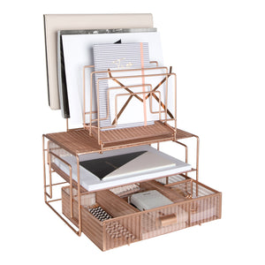Load image into Gallery viewer, Rose Gold Desk Organizer with File sorters and Drawer
