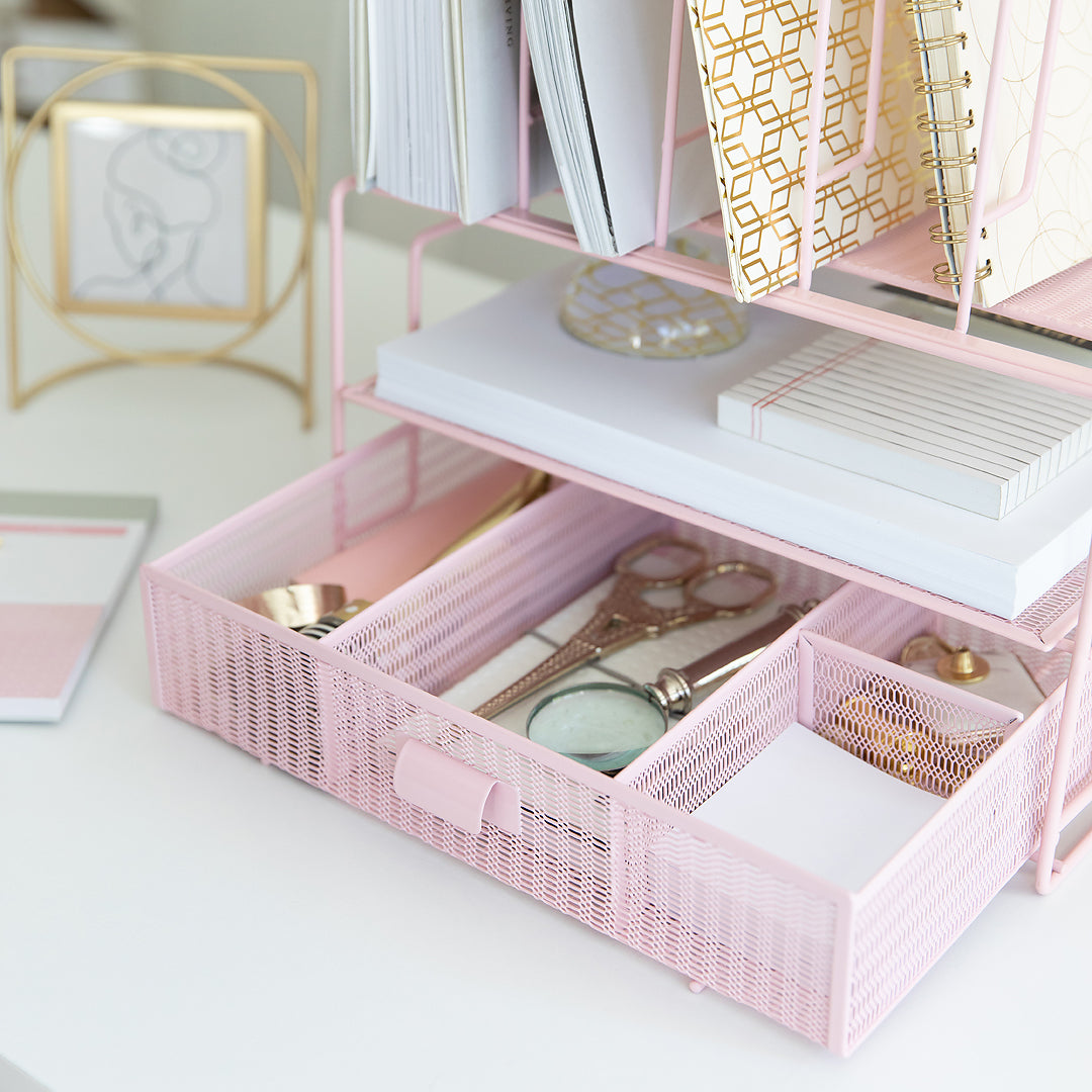 Blu Monaco Monte Desk Organizer with File Sorters and Drawer - Pink