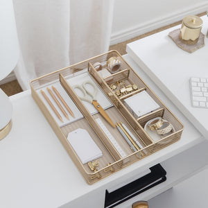 Blu Monaco Desk Drawer Organizer Tray for Office Organization - Gold Metal Large Drawer Organizer Bins - Desk Drawer Organizers and Accessories Tray Organizer