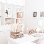 Load image into Gallery viewer, Fontvieille Desk Organizer with File Sorters and Drawer - Rose Gold
