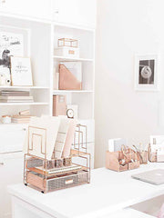 Load image into Gallery viewer, Fontvieille Desk Organizer with File Sorters and Drawer - Rose Gold
