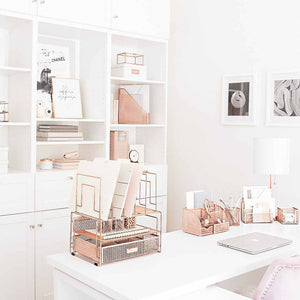 Load image into Gallery viewer, Fontvieille Desk Organizer with File Sorters and Drawer - Rose Gold
