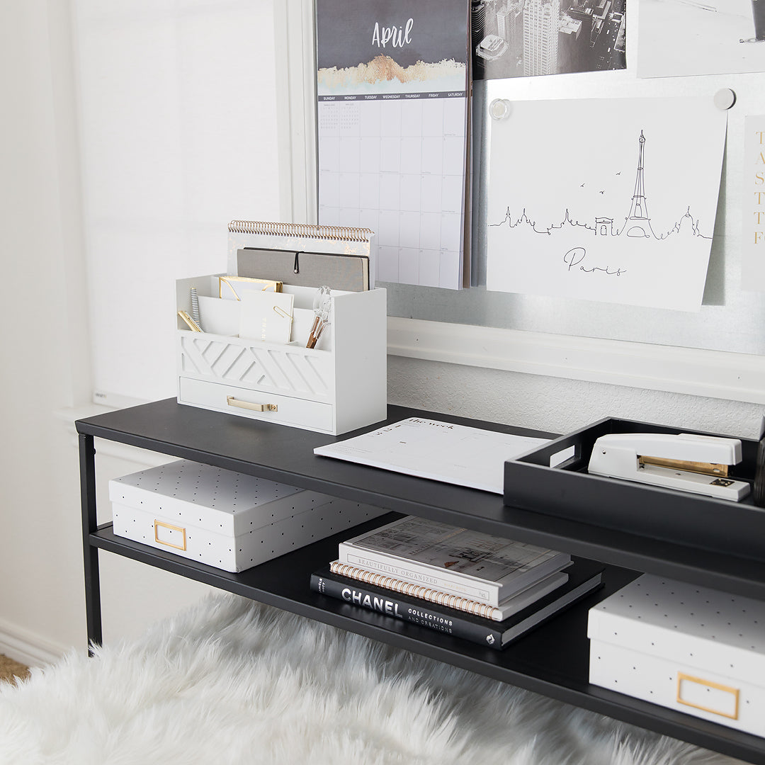 BLU MONACO White Wood Desk Organizer with Drawer and Gold Handle