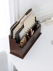 Load image into Gallery viewer, Brown Wooden Mail Organizer - 3 Tier Brown Desk Organizer
