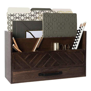 Brown Wooden Mail Organizer with Drawer