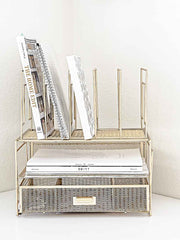 Load image into Gallery viewer, Fontvieille Desk Organizer with File Sorters and Drawer - Gold
