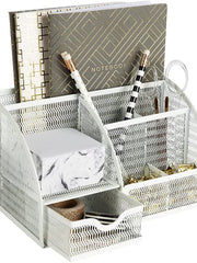 Load image into Gallery viewer, Fontvieille Unique Metal White Desk Organizer with Drawer
