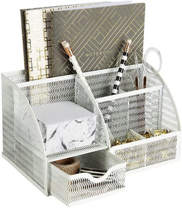 Fontvieille Unique Metal White Desk Organizer with Drawer
