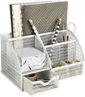 Load image into Gallery viewer, Fontvieille Unique Metal White Desk Organizer with Drawer
