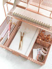 Load image into Gallery viewer, Fontvieille Desk Organizer with File Sorters and Drawer - Rose Gold
