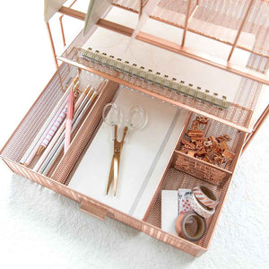 Load image into Gallery viewer, Fontvieille Desk Organizer with File Sorters and Drawer - Rose Gold
