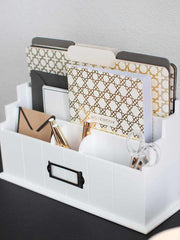 Load image into Gallery viewer, White Wooden Mail Organizer - 3 Tier with Label Holder
