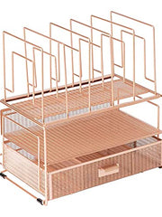 Load image into Gallery viewer, Fontvieille Desk Organizer with File Sorters and Drawer - Rose Gold
