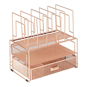 Fontvieille Desk Organizer with File Sorters and Drawer - Rose Gold