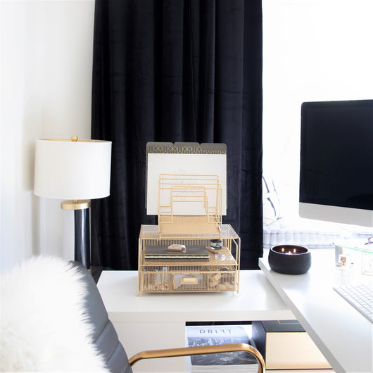 Gold Desk Organizer with File sorters and Drawer