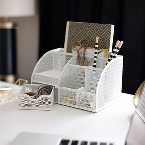 Fontvieille Unique Metal White Desk Organizer with Drawer