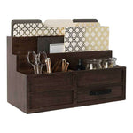 Load image into Gallery viewer, Brown Wood Mail Organizer with Pen Holder and Drawer
