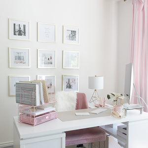 Fontvieille Desk Organizer with File Sorters and Drawer - Pink
