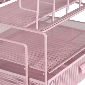 Fontvieille Desk Organizer with File Sorters and Drawer - Pink