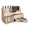 Natural Wood Mail Organizer Desktop with Block Calendar