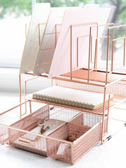 Load image into Gallery viewer, Fontvieille Desk Organizer with File Sorters and Drawer - Rose Gold
