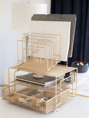 Load image into Gallery viewer, Gold Desk Organizer with File sorters and Drawer
