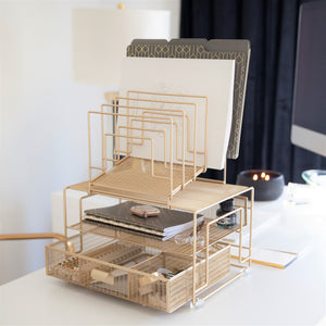 Gold Desk Organizer with File sorters and Drawer