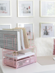 Load image into Gallery viewer, Fontvieille Desk Organizer with File Sorters and Drawer - Pink
