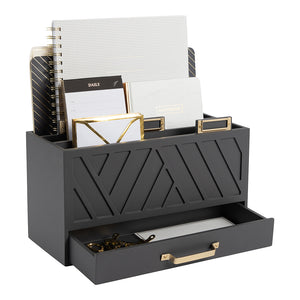 BLU MONACO Grey Wood Desk Organizer with Drawer and Gold Handle - Bill Mail Storage Organizer and Sorter for Storage, Countertop and Kitchen