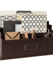 Load image into Gallery viewer, Brown Wooden Mail Organizer - 3 Tier Brown Desk Organizer
