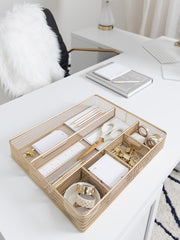 Load image into Gallery viewer, Blu Monaco Desk Drawer Organizer Tray for Office Organization - Gold Metal Large Drawer Organizer Bins - Desk Drawer Organizers and Accessories Tray Organizer