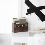 Load image into Gallery viewer, Brown Wooden Mail Organizer with Drawer
