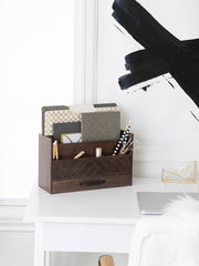 Load image into Gallery viewer, Brown Wooden Mail Organizer with Drawer

