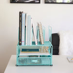 Load image into Gallery viewer, Fontvieille Desk Organizer with File Sorters and Drawer - Aqua
