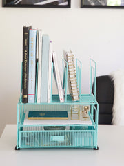 Load image into Gallery viewer, Fontvieille Desk Organizer with File Sorters and Drawer - Aqua
