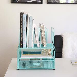 Load image into Gallery viewer, Fontvieille Desk Organizer with File Sorters and Drawer - Aqua
